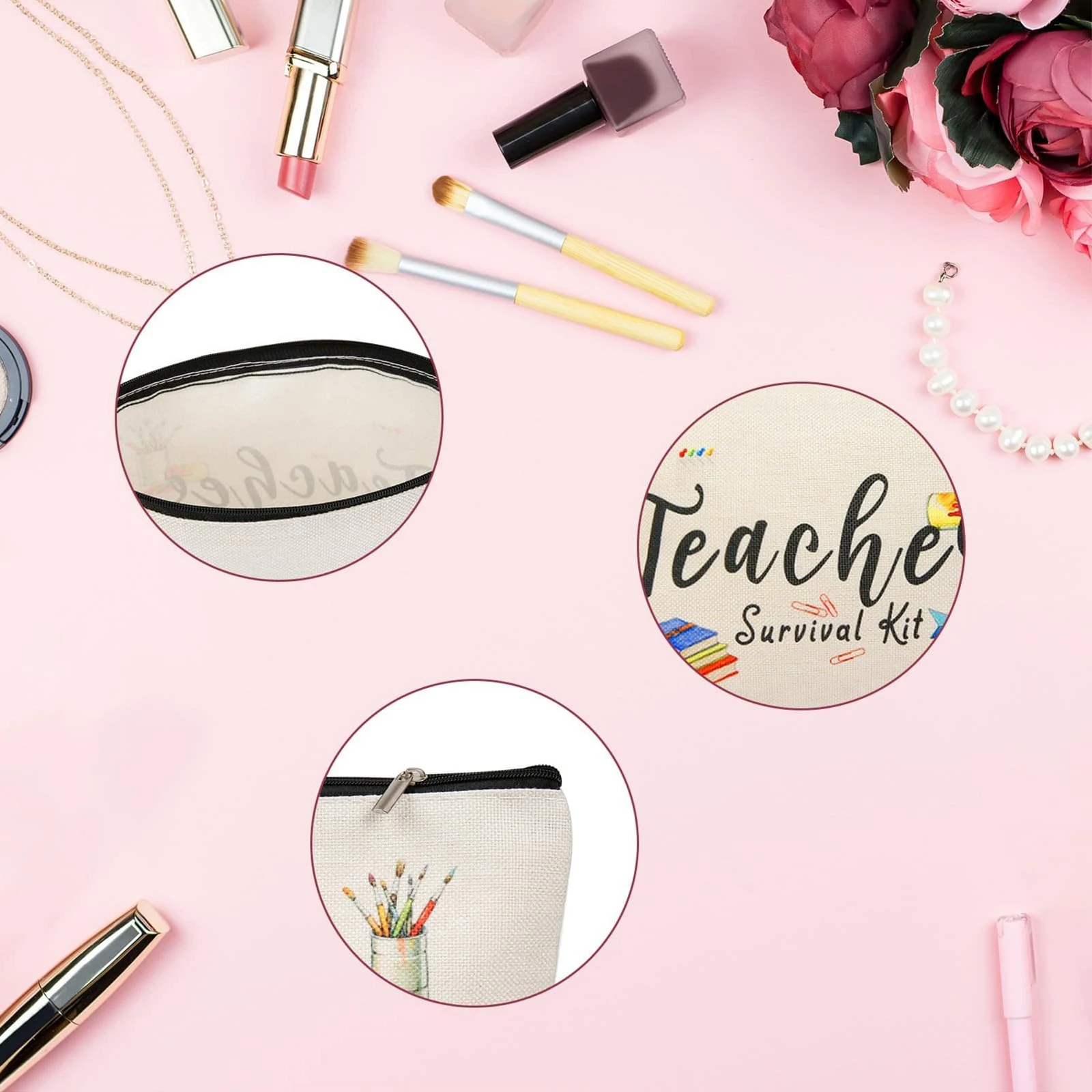 4 pcs Teacher Appreciation Gifts , Thank You Teacher Makeup Bag Gifts, School Leaving Graduation Presents for Teacher