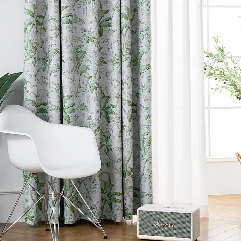 Thicken Blackout Curtains for Living Room, American Window Curtain, Green Leaves Printed Drapes, Customized Home Blinds, Bedroom