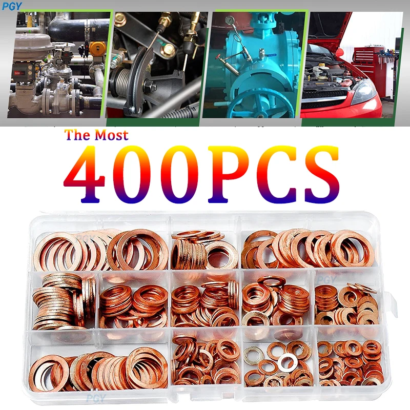 

Washer Flat Ring Seal 400/300/100PCS Sealing Solid Gasket Assortment Copper Washer Gasket Nut and Bolt Set Kit For Sump Plugs ﻿