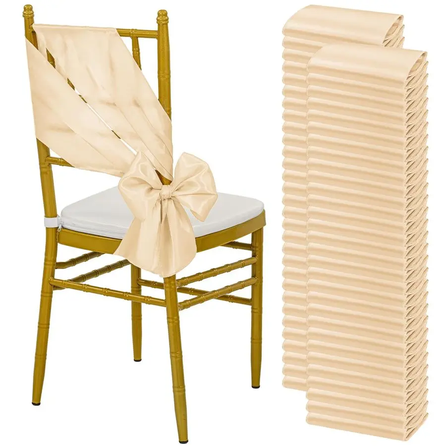 

100 шт. атласных лент-бантов для стульев цвета шампань, 7x78 дюймов, для декора стульев на свадьбу, банкет, день рождения, в отеле