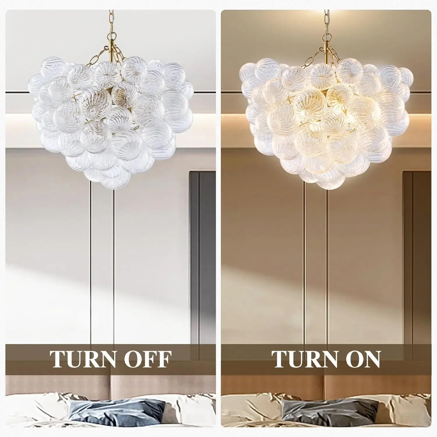 Nordic Glass Bubble Hanging Chandelier Large Foyer Round Ball Ceiling Pendant Light Modern Dining Room LED Ceiling Light E27Bulb