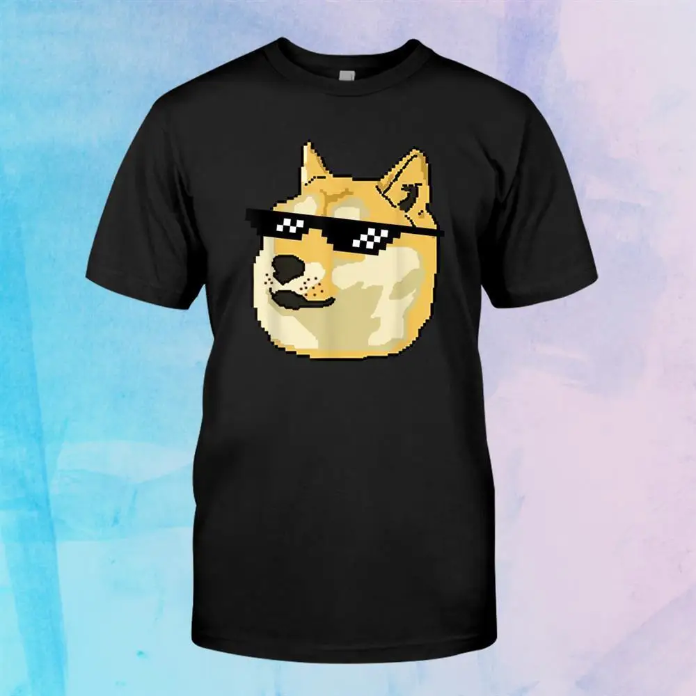 Doge In Deal With It Glasses Pixel Shiba Inu T-shirt Size S-5XL