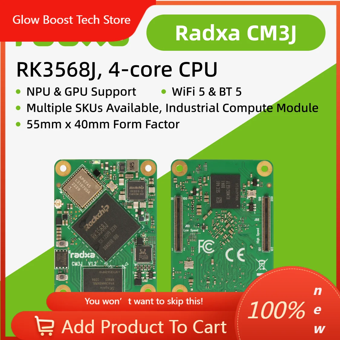 

Промышленный вычислительный модуль NYRadxa CM3J RK3568J с 4-ядерным процессором, GPU, NPU, поддержкой 4K и 2x100-контактным B2B-разъемом