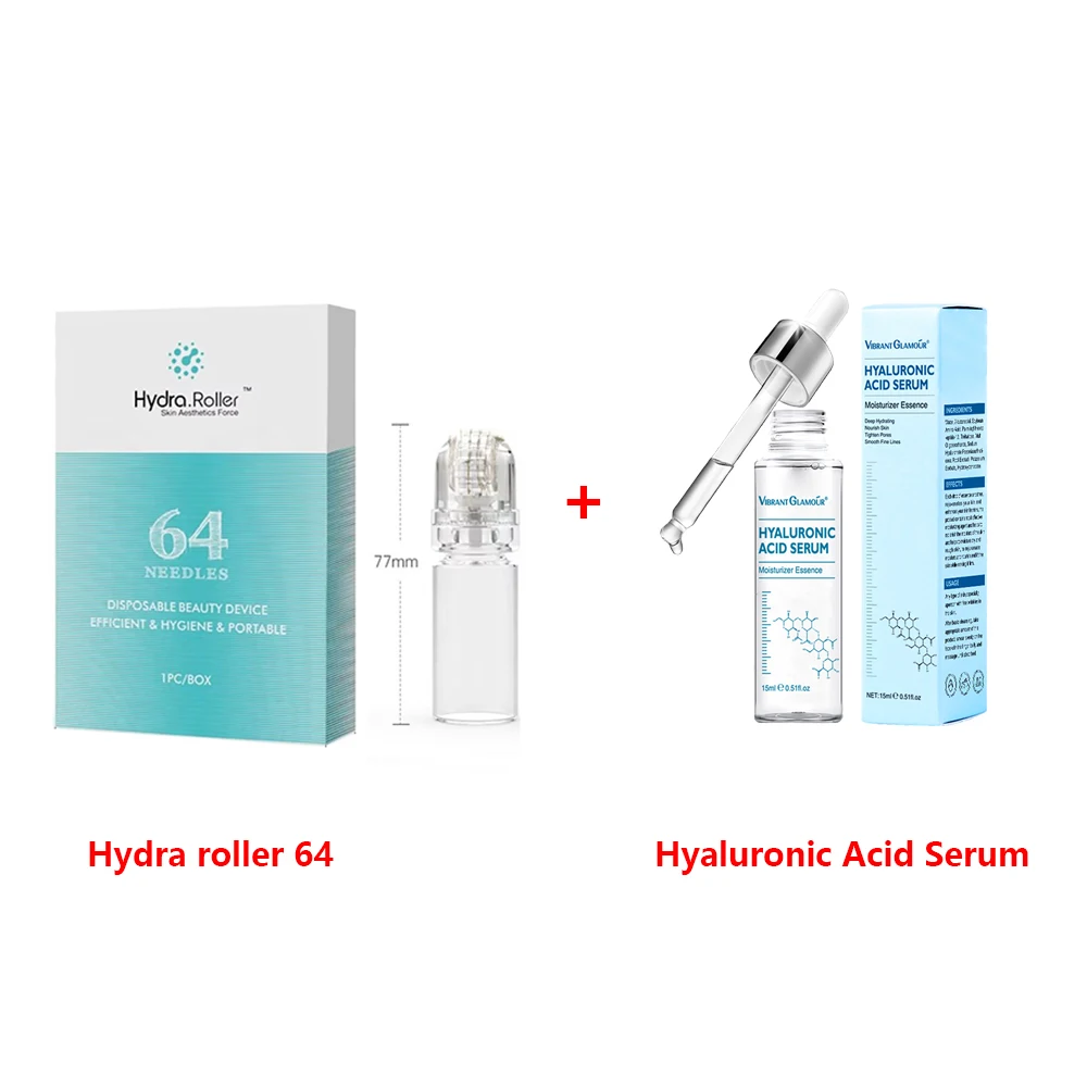 Hydra Roller 64 Pins Titanium Face Roller Microneedling Derma Roller 64 Tips All In One Hyaluronic Acid Serum Skin Care