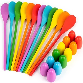 6 יחידות כף ביצת עץ משחק סטים מאזן מקל רלהי לילדים ביצי פסח ציד בחוץ ספורט דשא כלי הוראה