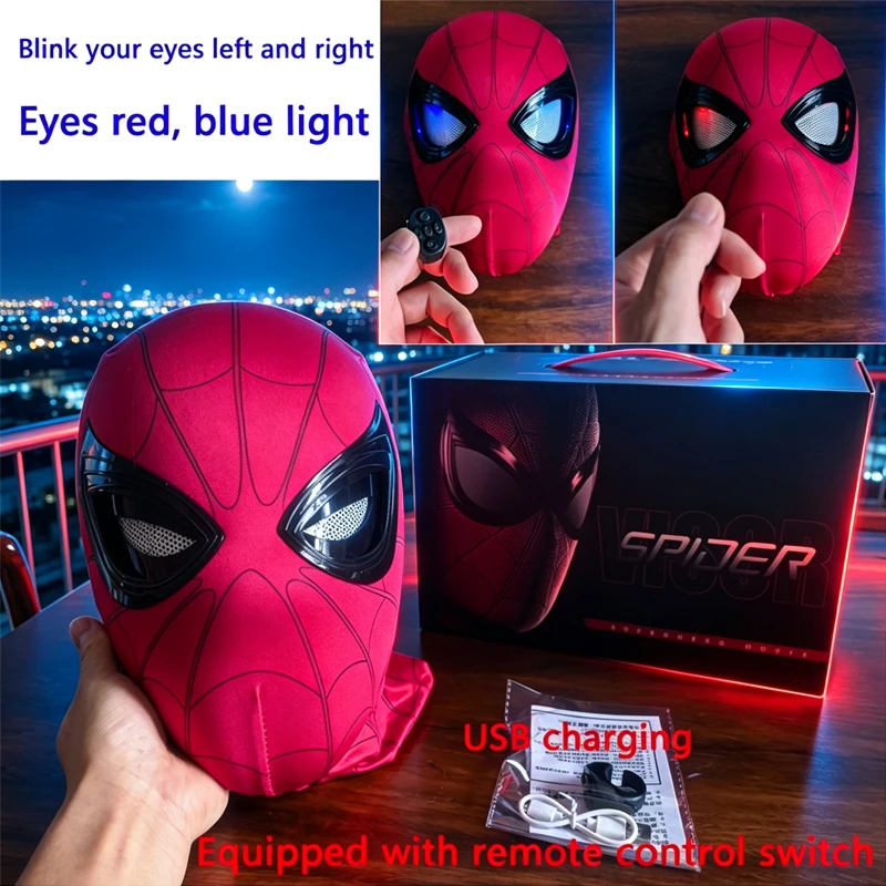 Spider-Man/' Light Up Mask with ''Motorized Eyes & Ring //Control 1:1 Scale Wearable Collectible for Cosplay Halloween Xmas Gift