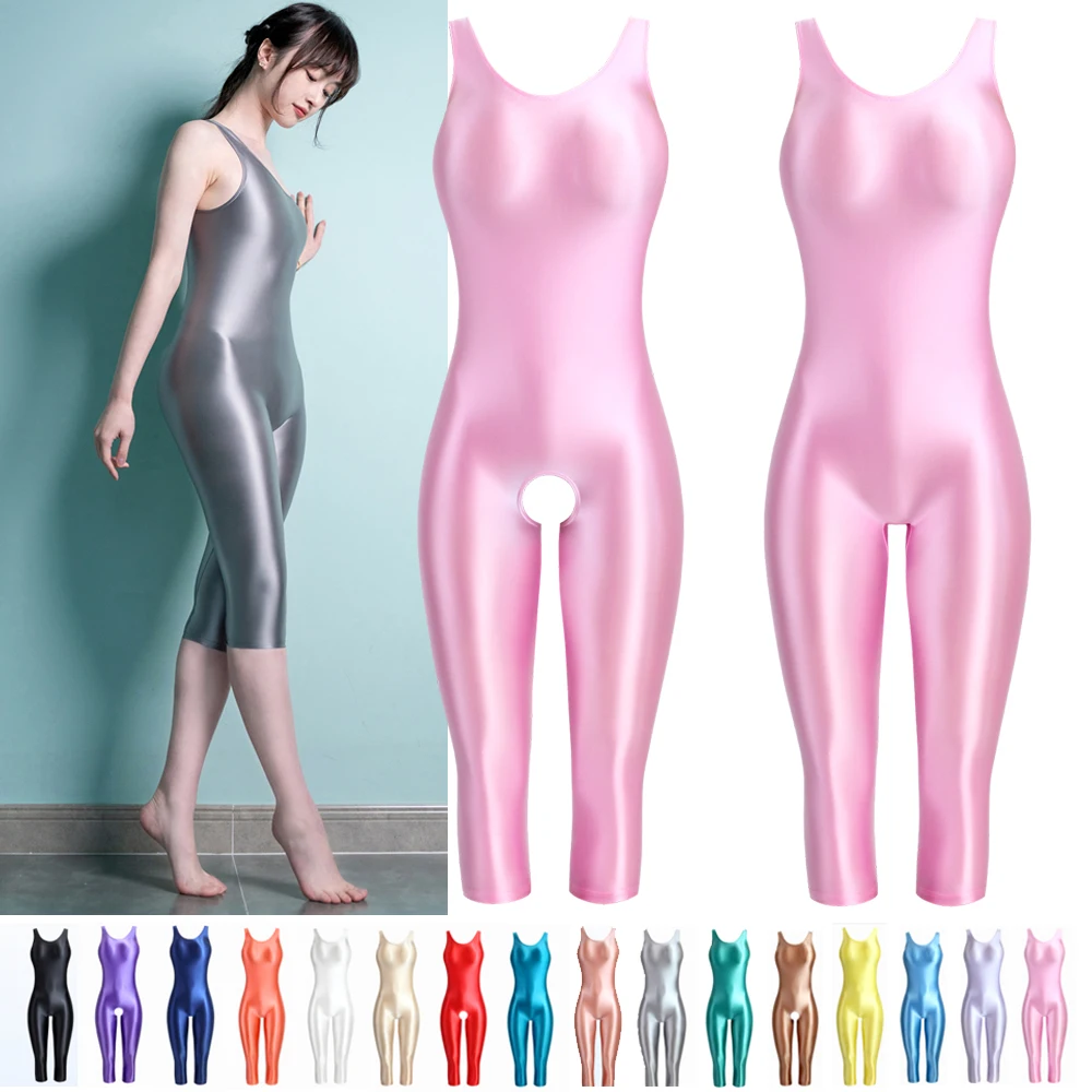 MJINM-Women's Open Crotch Jumpsuits, Sexy Tight Oil Catsuit, Sports Cropped Pants, Waistcoat, Rompers, Playsuits, Summer