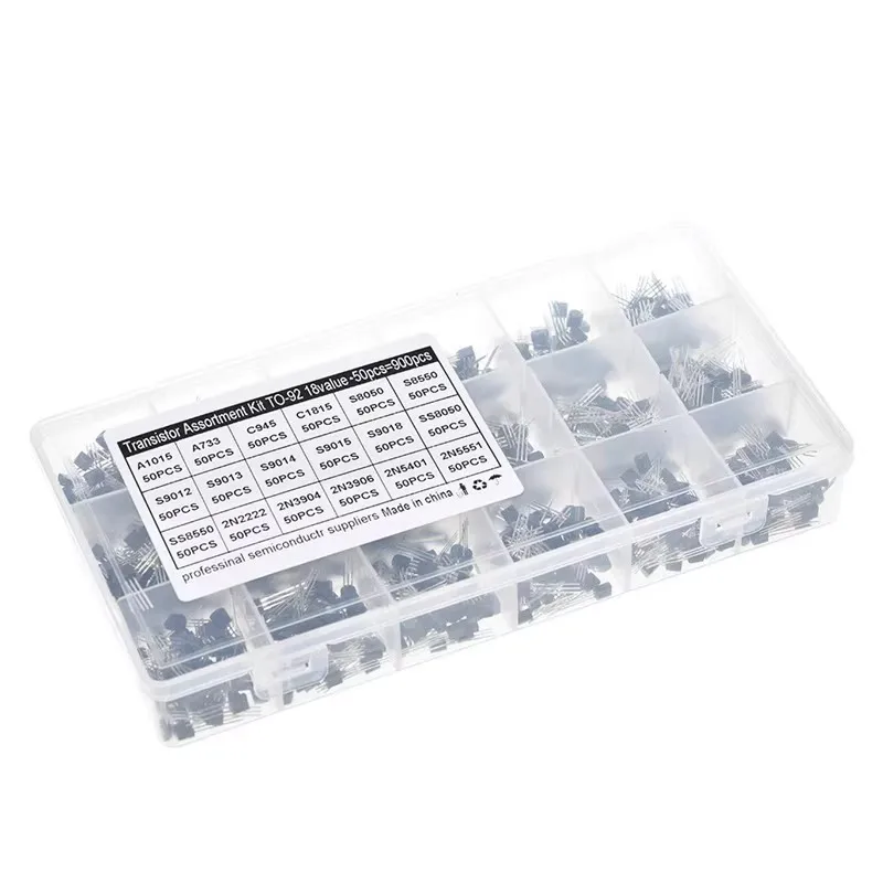 

900 шт. TO-92, маломощный переключатель, набор из двух и трехполюсных транзисторов, с 18 спецификациями и по 50 штук каждый.