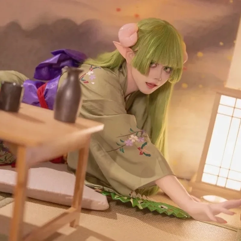 ‌ Anime bem-vindo à escola de demônio valac clara peruca cosplay verde cabelo longo resistente ao calor peruca sintética halloween prop