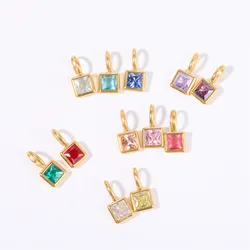 New ins Stainless Steel 12 Birthstone Charm For Women Girl Fashion Colorful Square Stone Pendant Accessories DIY Jewelry