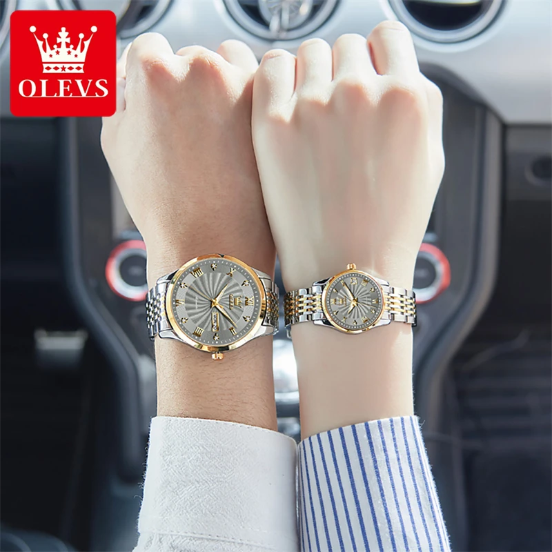 OLEVS New Couple Mechanical Watch Stainless Steel Strap Waterproof Luminous Watches Fashion Simple Luxury Couple Wristwatches