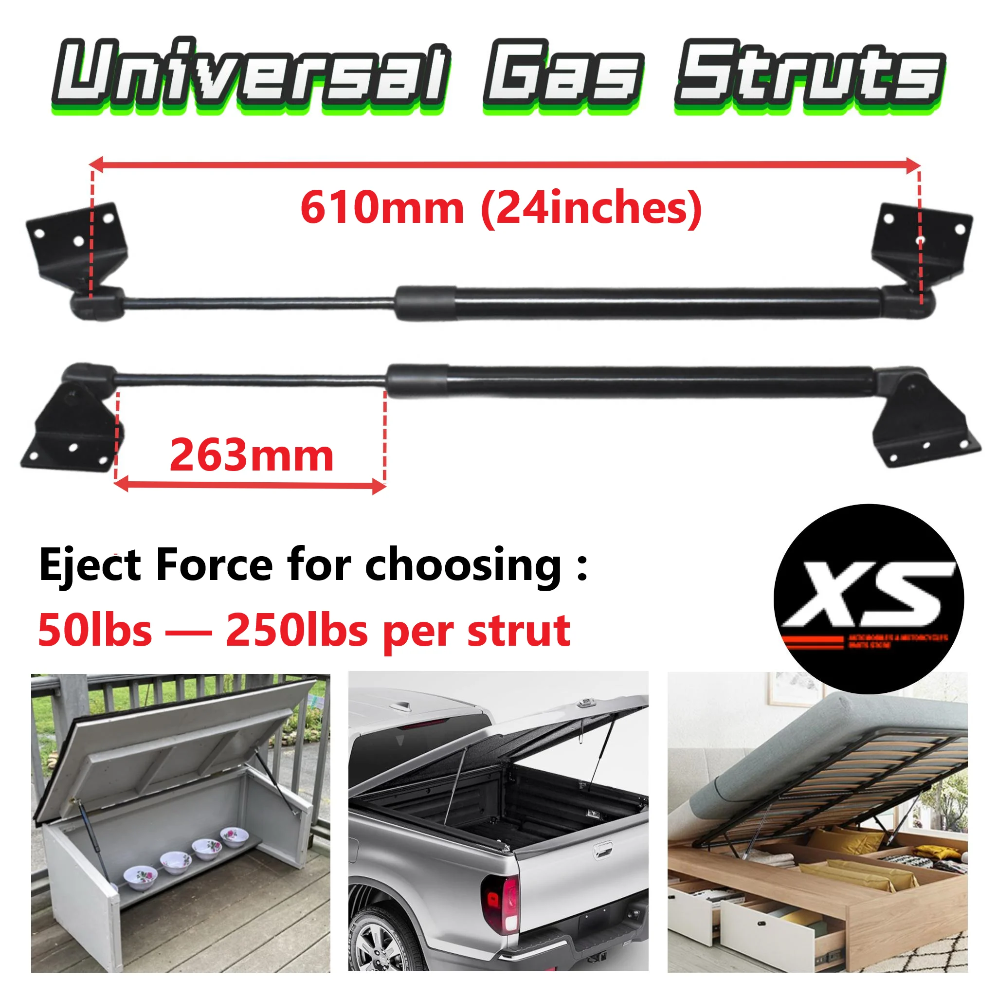 

610mm 50lbs-250lbs Gas Struts 2PCS With Mounting Brackets For Bed Storage Box Tonneau Cover Kitchen Cabinet DIY Lift Supports
