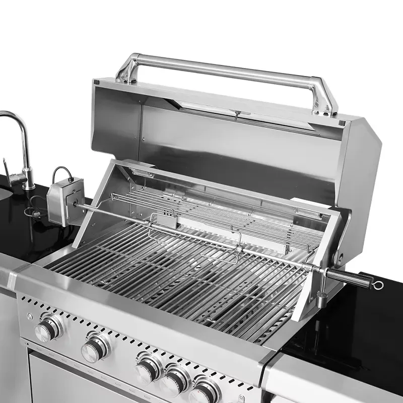Modern Outdoor Kitchen BBQ Station 304 Stainless Steel 4 Burner Grill Eco-friendly Durable Cabinet Sink Terrace Gas