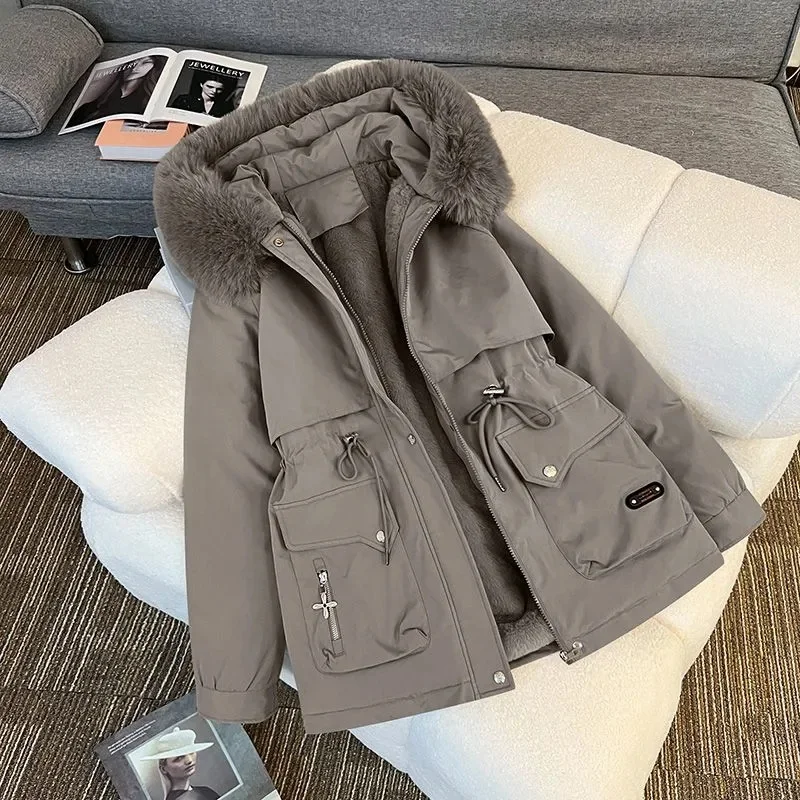 Winter Women Jacket Parka Clothes Loose Long Coat Wool Liner Hooded Jacket Fur Collar Warm Thick Warm Snow Wear Padded Parka