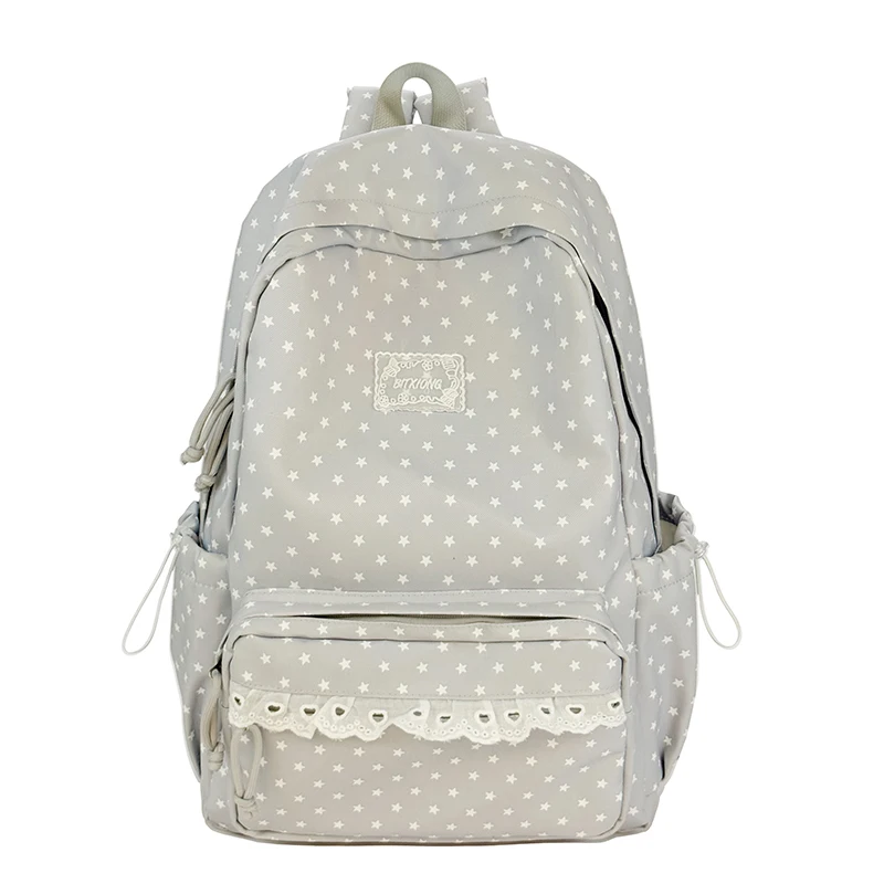 Trendy Dot Pattern School Bag with Compartments&Pendant Multi Pockets Daypack Cute Lightweight Backpacks Commute Studying Pouch
