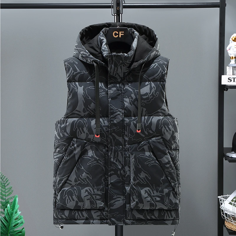 

Осенне-зимняя мужская уличная альпинистская походная модная майка, камуфляжная утолщенная теплая морозостойкая жилетка с капюшоном