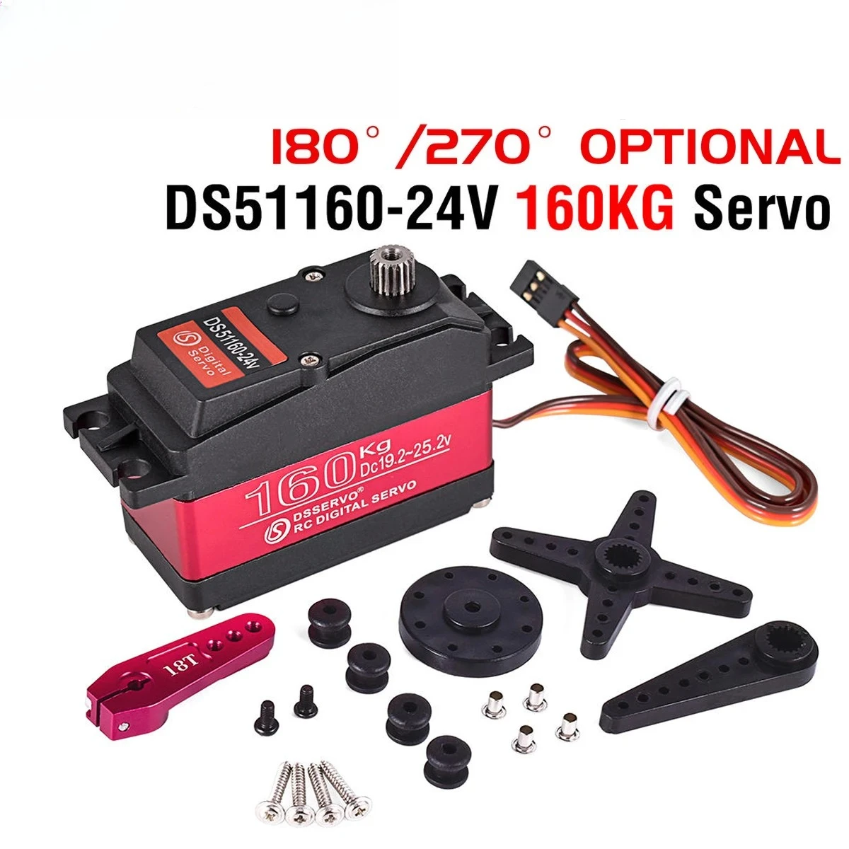 

Metal DS51160 160KG 24V Robot Digital High Torque Waterproof IP66 18T Servo Arm 180 270 For 1:5 Remote Control RC Car FPV Drone