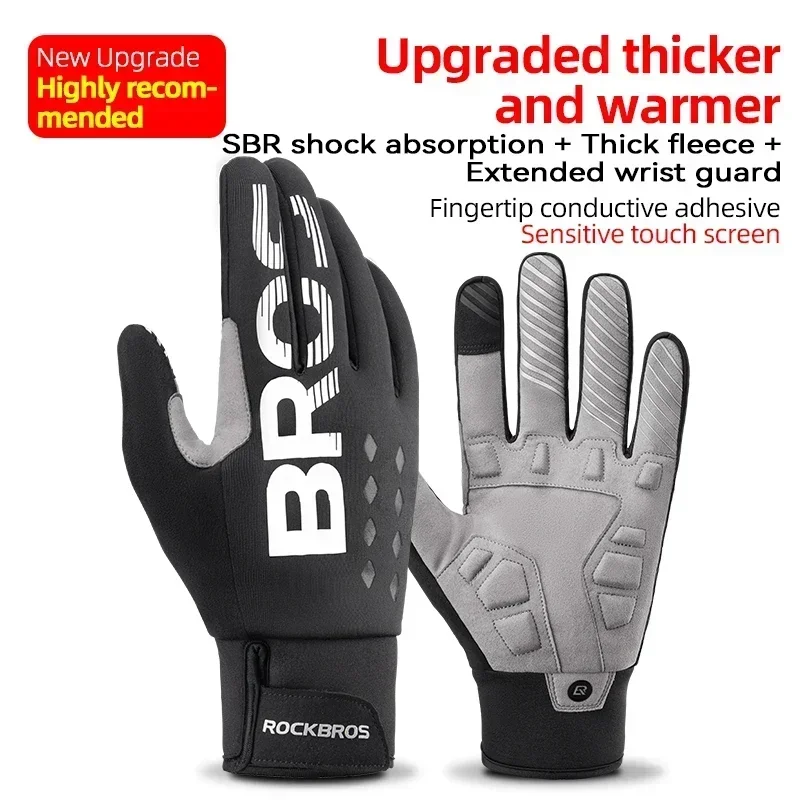 ROCKBROS Bike Glove Winter Warm Windproof Gloves Fleece Long Finger Touch screen Gloves Outdoor Sports Running Riding Mittens