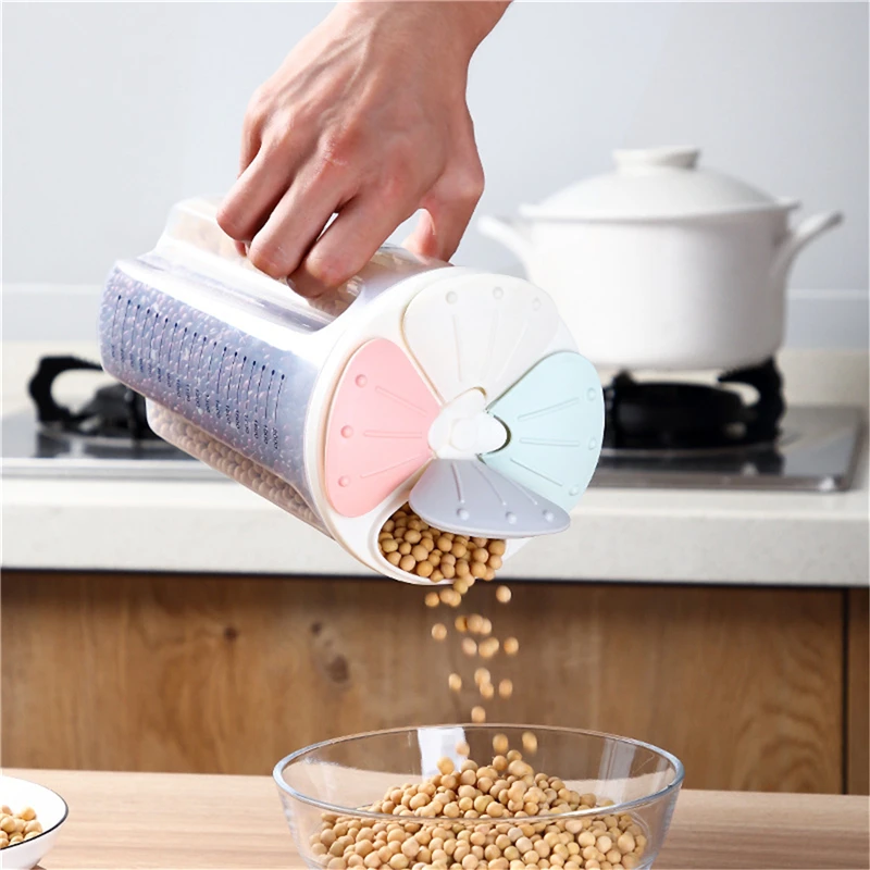 

Rotating Plastic Cereal Dispenser Storage Box Kitchen Gadget Food Rice Container Storage Case Flour Grain Storage Bottle Jar