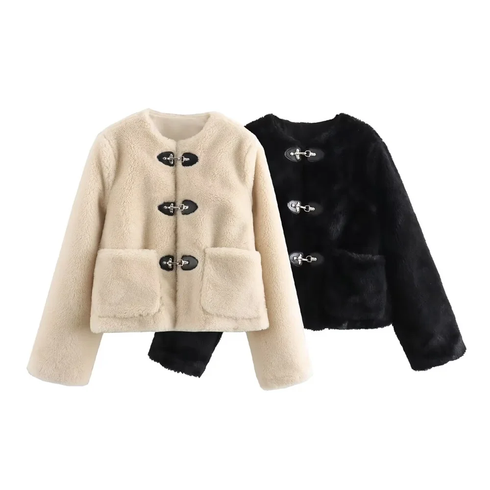 

2024 RARF Winter New Product Women's Fashion and Casual Style Single breasted Round Neck Long Sleeve Coat