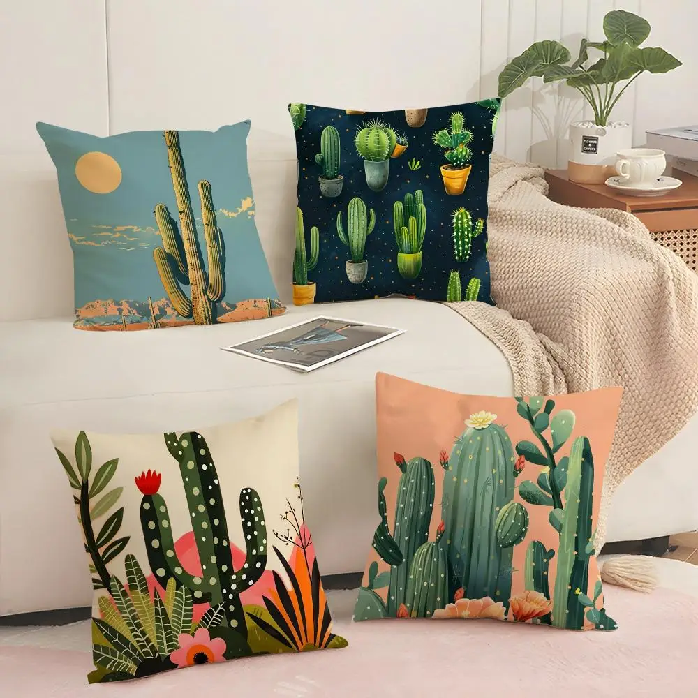 Cactus Cushion Cover Silky Short Plush with Invisible Zipper Dustproof Sofa Pillow Cover for Home Decor