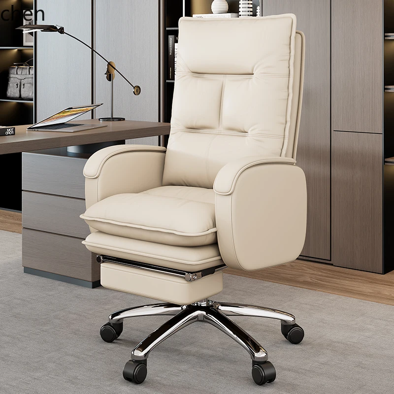 

DSA Office Chair Comfortable for Long Sitting Reclining Home Study Chair Dormitory Sofa Genuine Leather Computer Chair