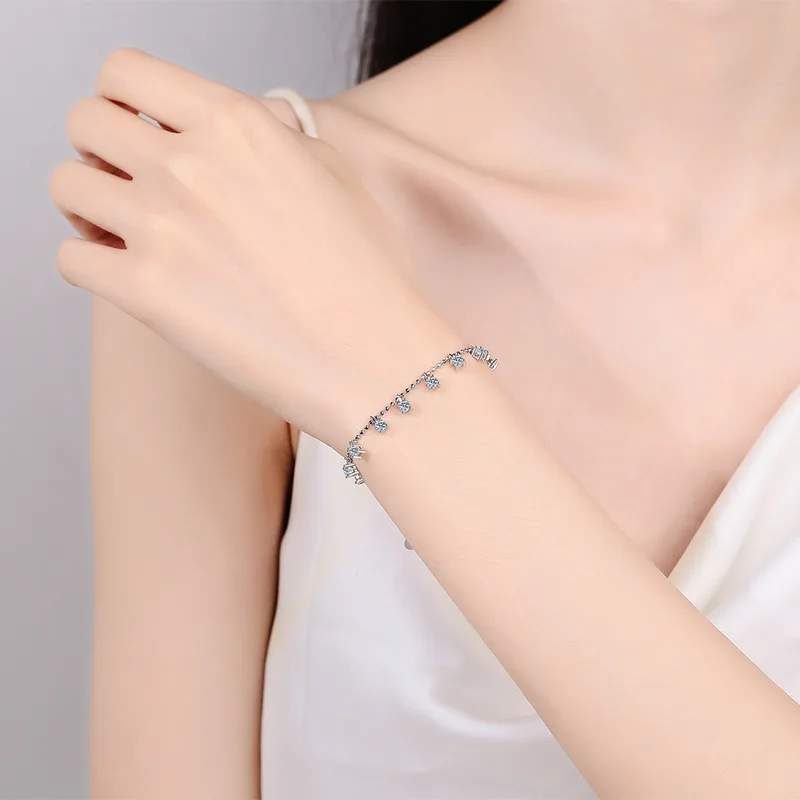 Smyoue 1.3/3.9cttw D Color Moissanite Tassel Bracelet for Women Full Diamond Tennis Bracelet 100% S925 Sterling Silver Chain GRA