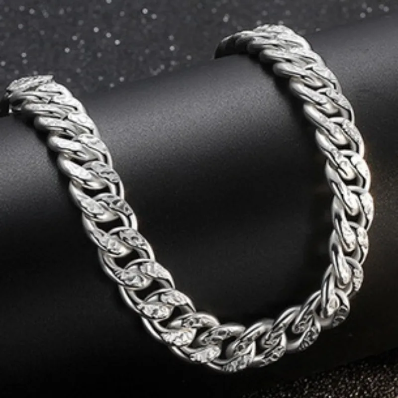 BOCAI S999 Sterling Silver Bracelet for Men Women Chinese Fu Letter Wide Cuban Link Chain New Fashion Punk Jewelry Free Shipping