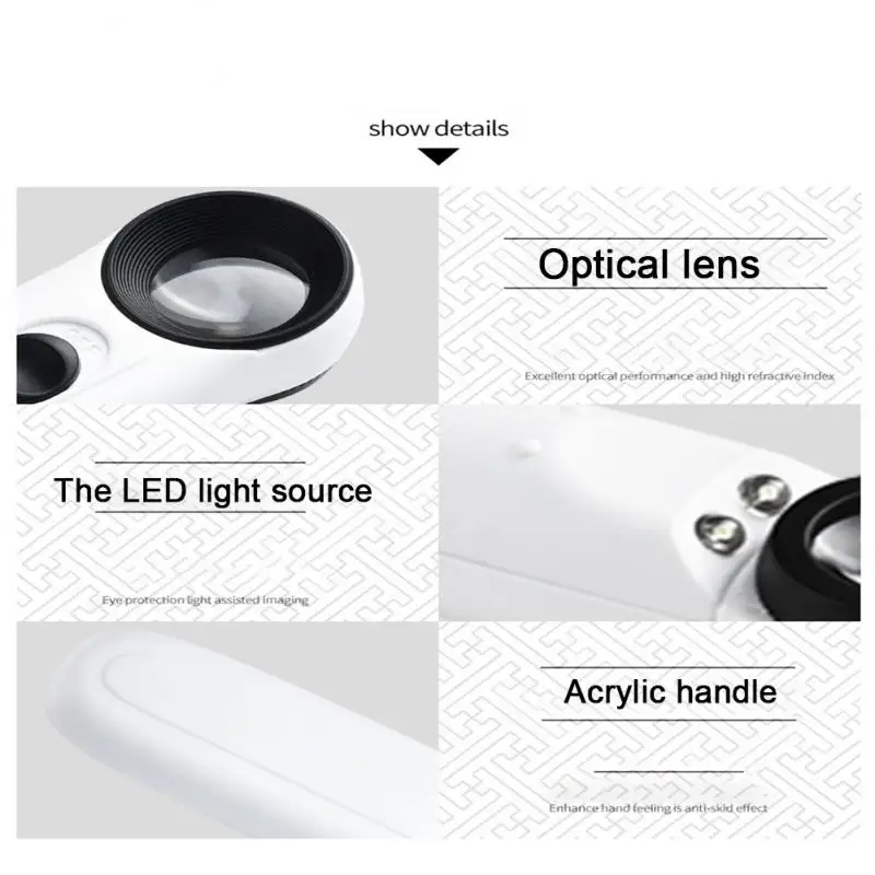 40X Magnifying Glass With Light Magnifier Portable Desk Read White Ring Light For Jewelry Appraisal Reading Repairing Instrument