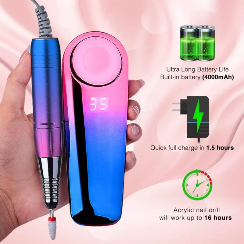 Perceuse à ongles électrique professionnelle Rechargeable 35000 tr/min, lime à ongles pour acrylique, Gel, manucure et pédicure, outils de forme de polissage