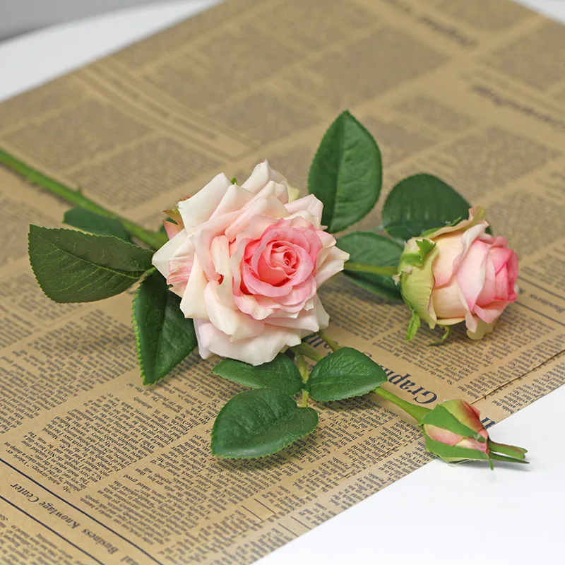 52CM3 Head Curled Rose Artificial Flower Home Floral Wedding Decoration Bouquet Feeling Moisturizing Horned Rose Flower