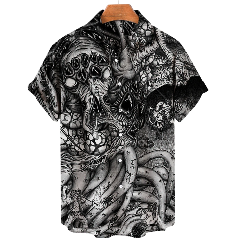 2023 Summer New Men\'s T-Shirts 3D Printed Horror Pattern Hawaiian Fashion Designer Men\'s Horror Shirts Day Of The Dead Tops 5XL