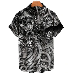 Horror Anime Harajuku 3D Printed Hawaiian Short Slim Fit Men Casual Shirt Retro Man Clothing Vintage Fashion Rockabilly Blouse