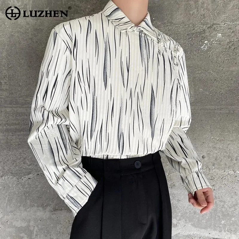 LUZHEN Sleeve 2026 Spring New Temperament Long Stripe Printed Shirt Men's Fashion Handsome Korean Style High Quality Tops JY8423