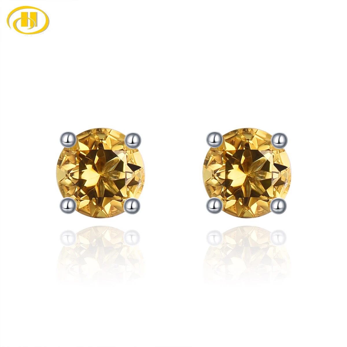 Natural Citrine 925 Sterling Silver Stud Earrings 0.5 Carat Round 4mm Genuine Gemstone Gift for Women Classic Style Fine Jewelry