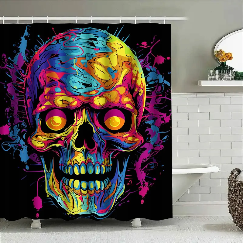 

Tuniu Psychedelic Skull Shower Curtain Colorful Abstract Art Hot Pink Blue Orange Black Decor