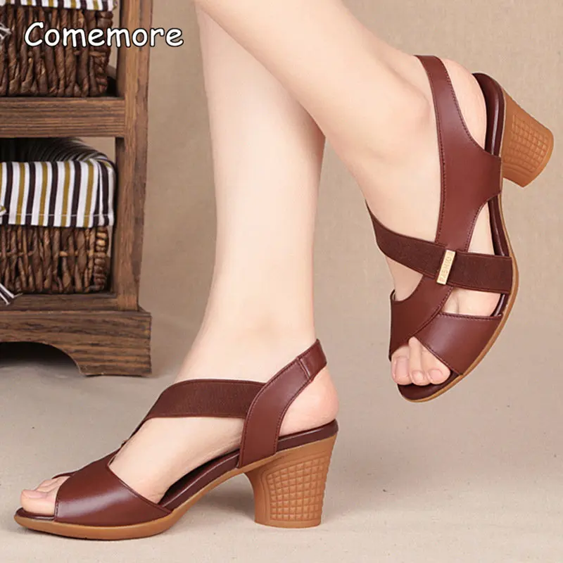 Comemore Fashion Women Sandals Platform Summer Round Mid Heel Peep Toe Casual Non-slip 2023 Beach Ladies Shoes Zapatos De Mujer