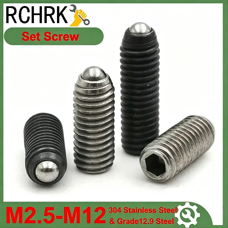1/2/5pcs M2.5 M3 M4 M5 M6 M8-M12 Grade 12.9 Carbon Steel 304 stainless steel Hex Socket Spring Ball Plunger Grub Point Set Screw