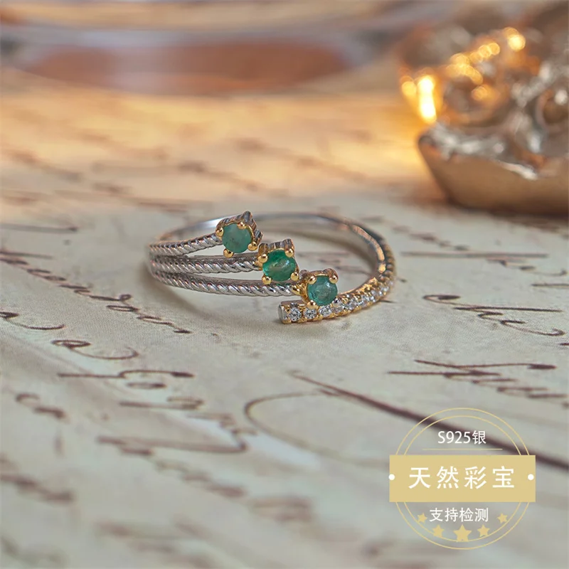 

925 Silver Natural Gemstone Emerald Ring Resizable Size Genuine Real Authentic Elegant Wedding Gift with Certificate