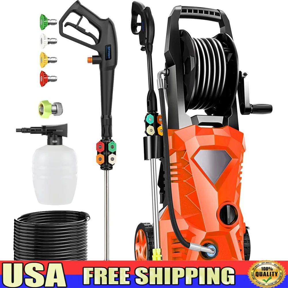 Electric Power Washer 4500 PSI 2.8 GPM with 4 Pressure Nozzle and Foam Cannon Home Car Washing 33ft Hose Metal Connections Total