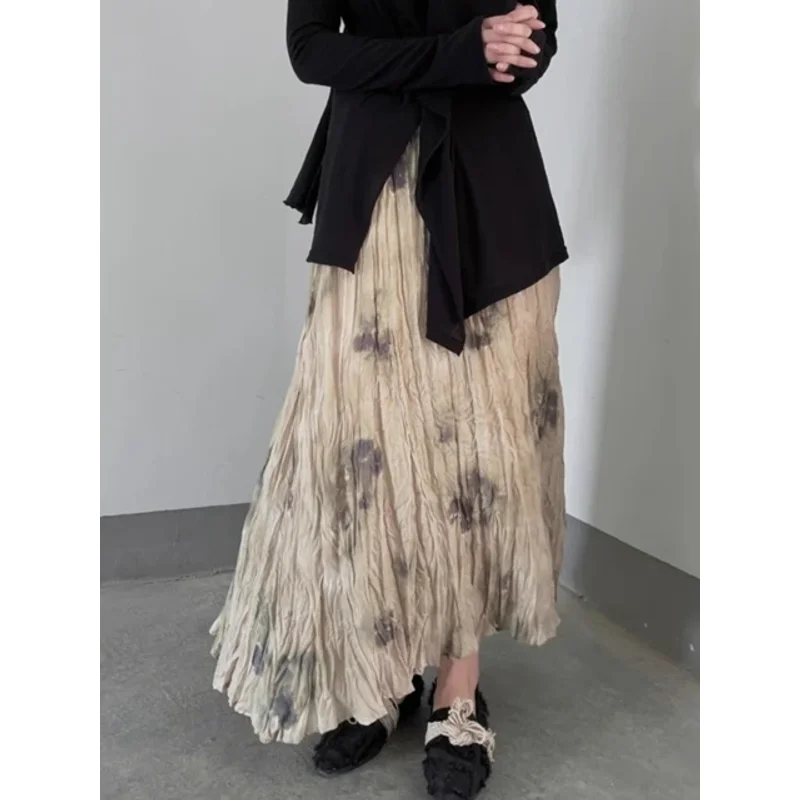 

Faldas Mujer De Moda 2022, шикарная юбка с принтом тай-дай, женская корейская винтажная свободная юбка Saia Summer Jupe, длинные юбки трапециевидной формы с высокой талией и складками