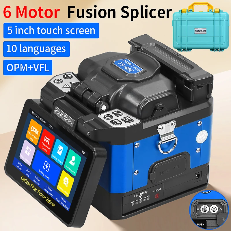 COMPTYCO FS-60E Optical Fiber Fusion Splicer 6 Motor Multilingual Touch Screen SM MM Fiber Core Hot Melt Machine With VFL OPM