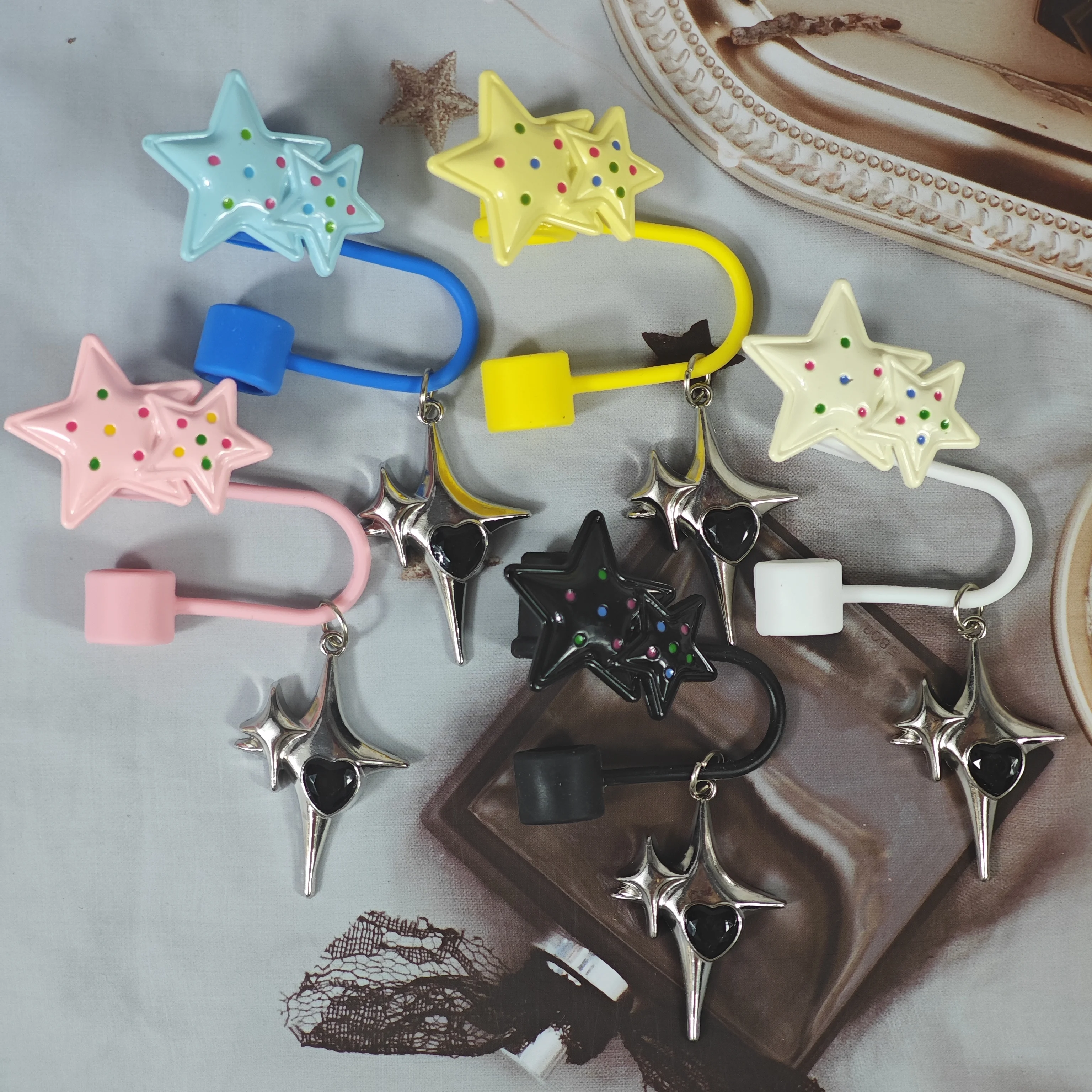 One-Piece Double Five-Pointed Star Straw Cap Resin Diy Straw Decoration Accessories