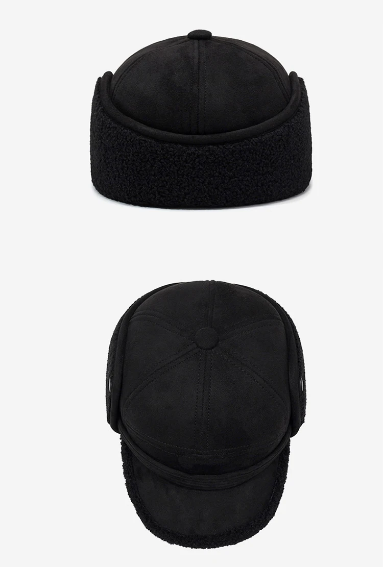 FS Vintage Black Brown Winter Baseball Cap For Men Thick Plush Bomber Hats Outdoor Windproof Women Earflap Hat Bone Masculino