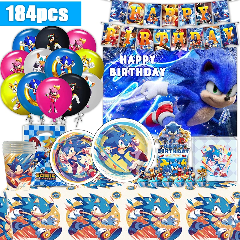 

Sonic Birthday Decoration Shadow the Hedgehog Stickers Balloos Tablecloth Cups Plates Baby Shower Supplies ToyNew