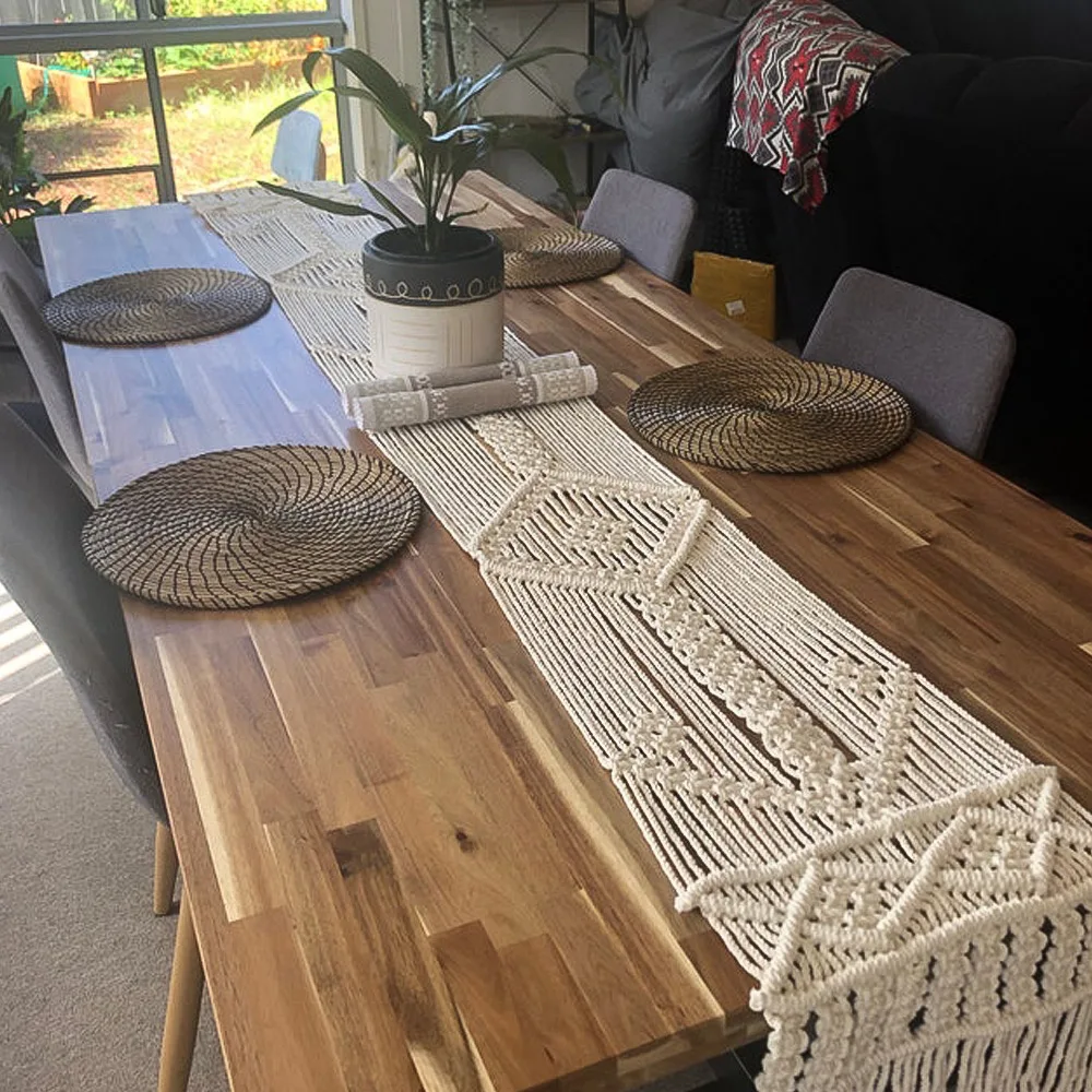 30x180CM Crochet Macrame Table Runner Boho Decoration Nordic Style Bohemian Wedding Home Decor Tassels Woven Handmade Gift