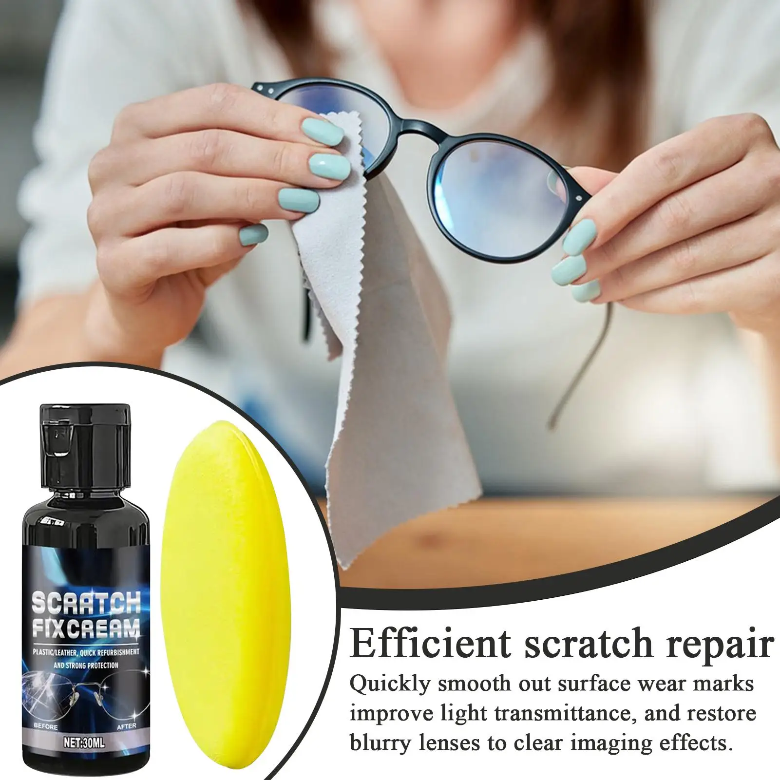 30ml Eyeglass Scratch Repair Fast-Acting Cleaner Polishing Compound Liquid Scratched Glasses Lens Repair With Sponge for Window