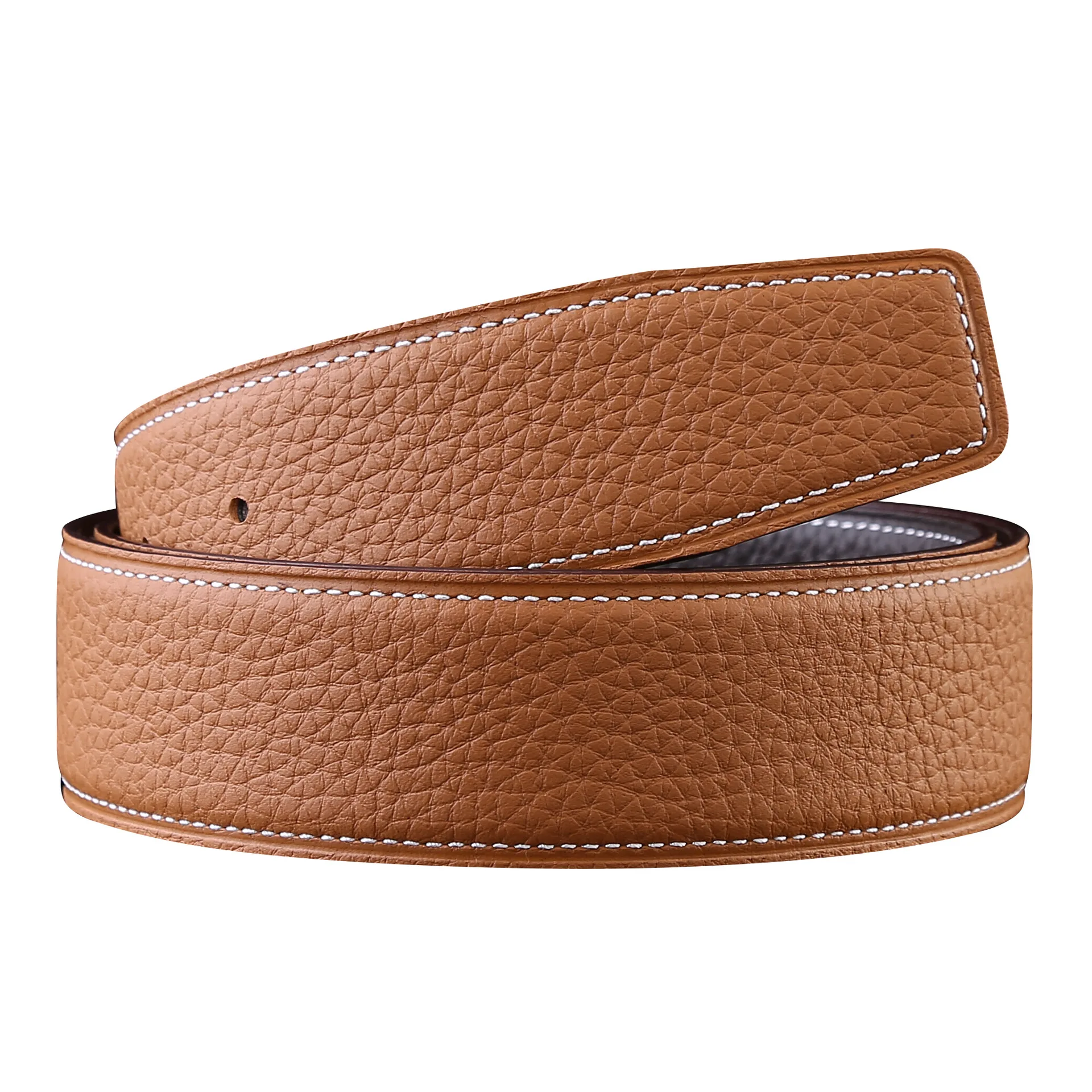 2022 WITHOUT BUCKLE gushuai men women 3.8cm belt same color line high quality cowskin genuine leather two sides free shipping