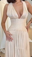 Xijun Sexy Blue Silk Satin Long Evening Dresses V-Neck Sleeveless Prom Dresses Saudi Araric Formal Occasion Prom Gowns Customize 2