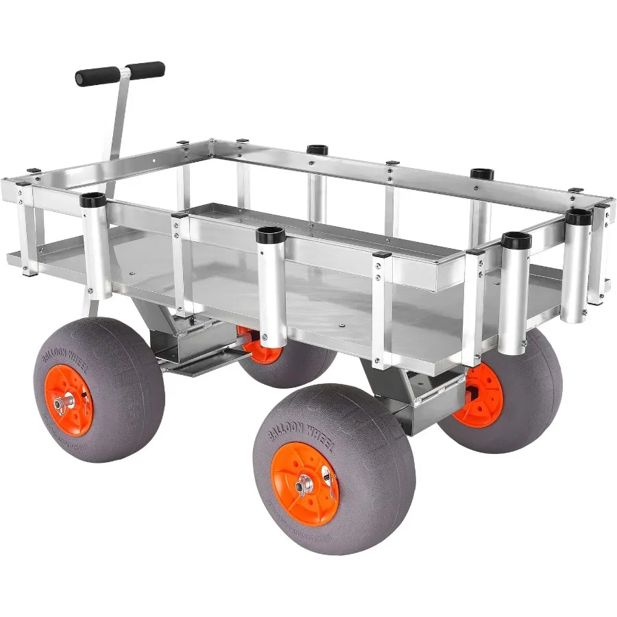 BEACH FISHING CART 500LBS LOAD CAPACITY ALUMINUM PIER WAGON TROLLEY BIG WHEELS PU BALLOON TIRES SAND HEAVY DUTY ROD HOLDERS FOR